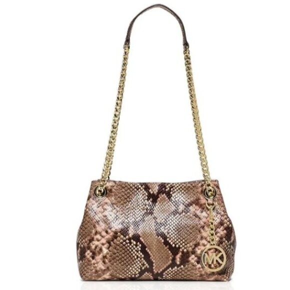 Michael Kors Jet Set Embossed Python Crossbody Purse With Chain Strap - Picture 1 of 2